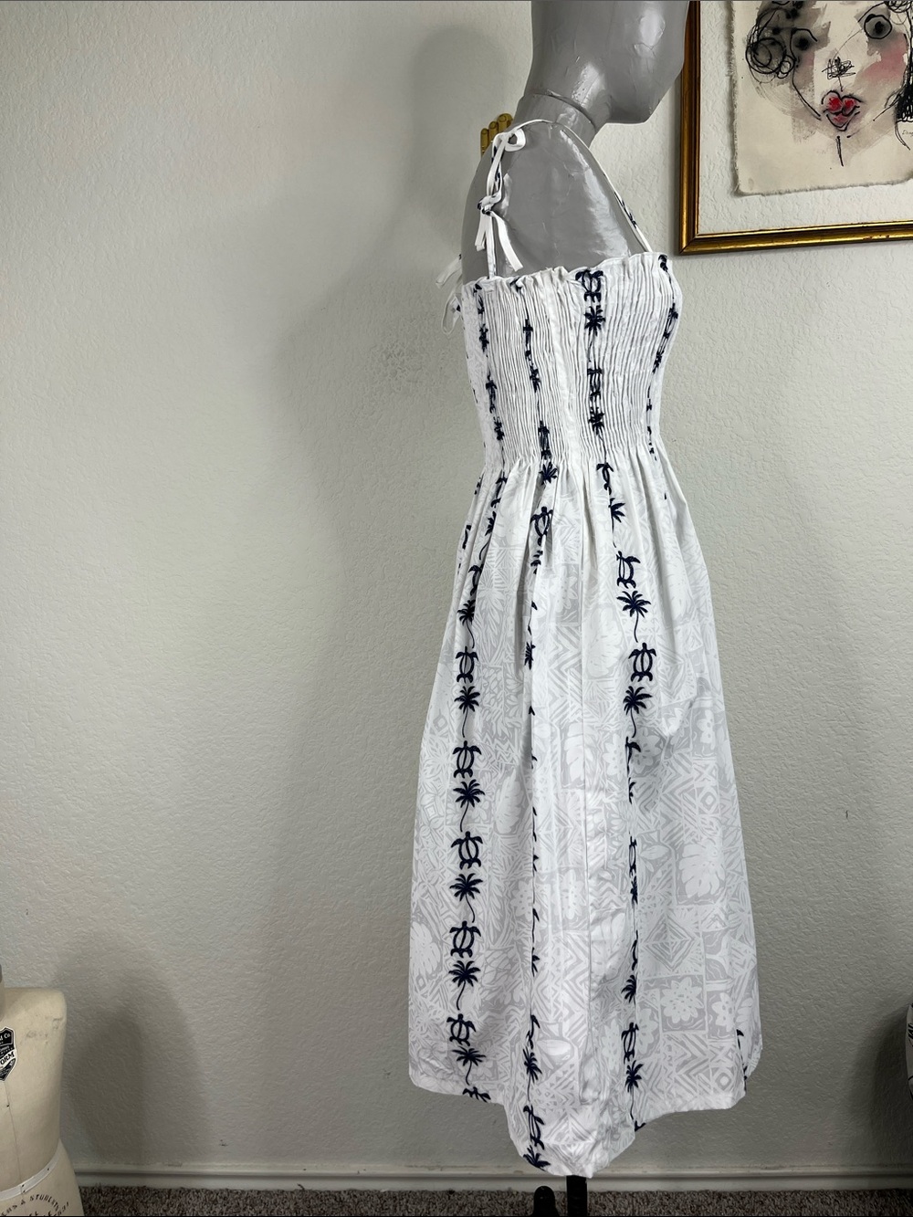 Royal Hawaiian Creations Blue Honu Cotton Hawaiian Elastic Strap Tube Dress - Picture 4 of 6